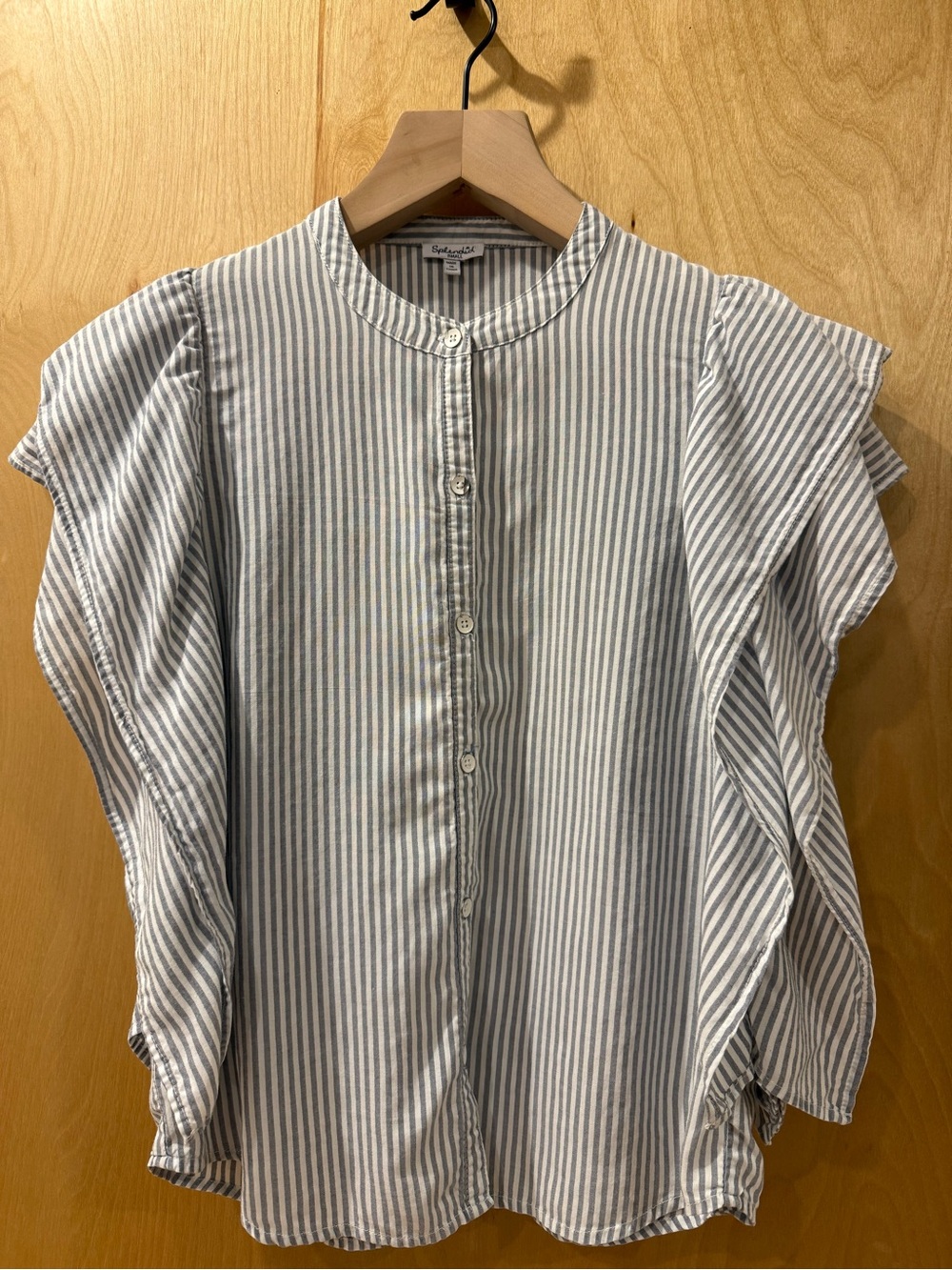 Splendid Blue & White Vertical Stripe Round-Neck Button Blouse